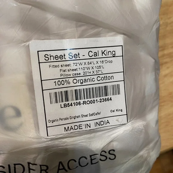 Quince Classic Organic Percale Gingham Sheet Set Cal King Size Cafe 100% Cotton - Picture 4 of 5